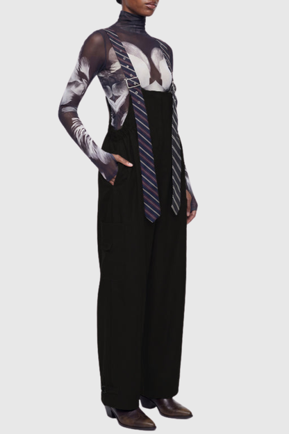 Hadye Tie Cargo Overalls - Black