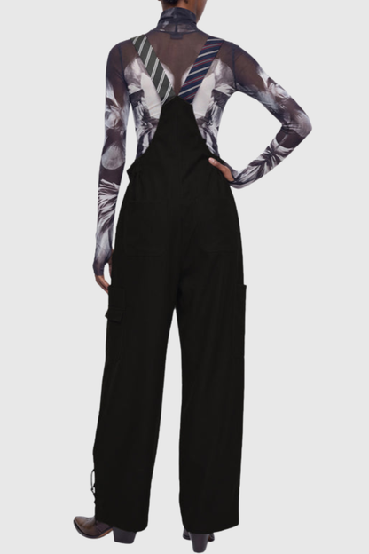 Hadye Tie Cargo Overalls - Black