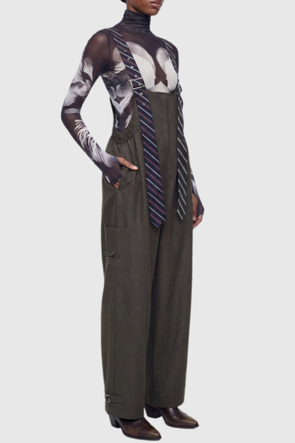Hadye Tie Cargo Overalls - Green