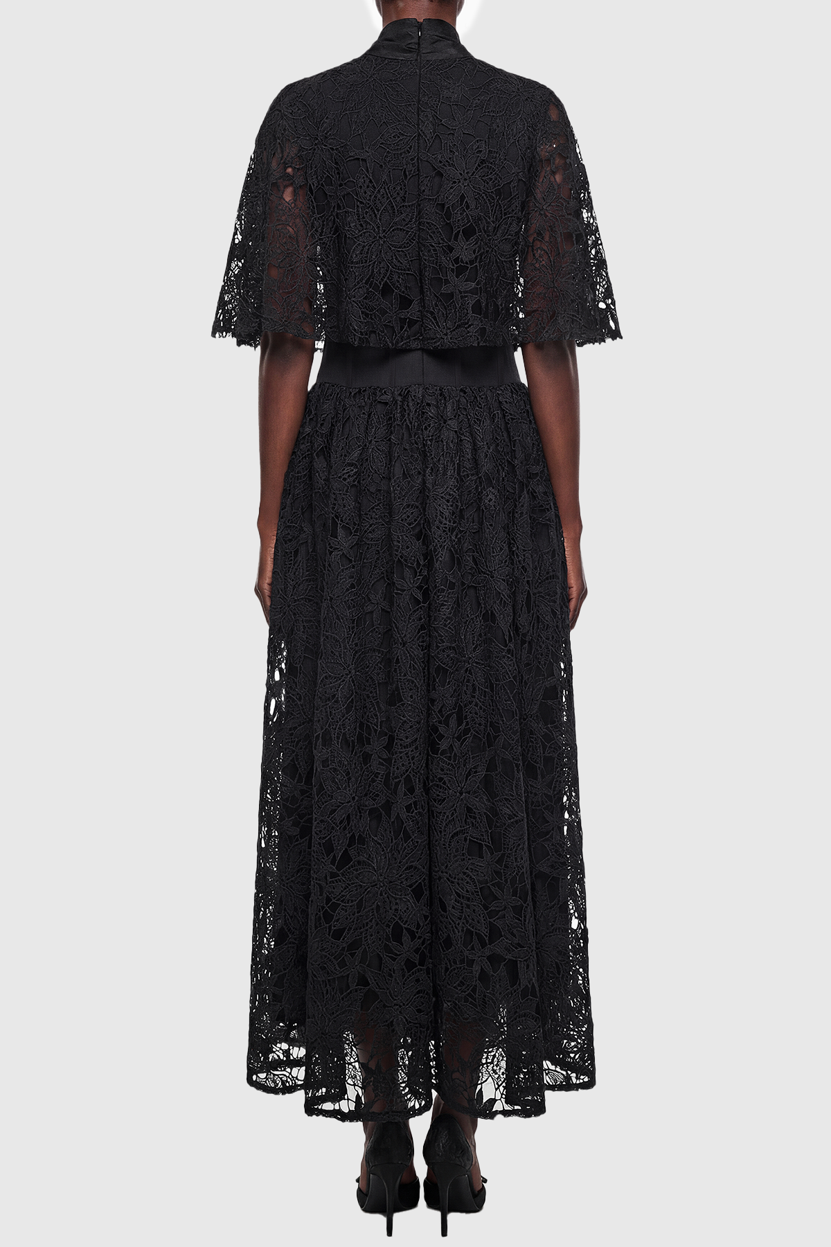 Hakeo Floral Lace Bow-Tie Maxi Dress - Black