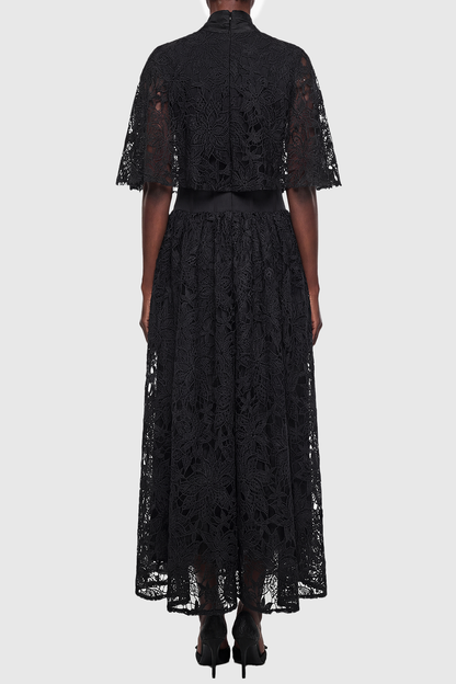 Hakeo Floral Lace Bow-Tie Maxi Dress - Black