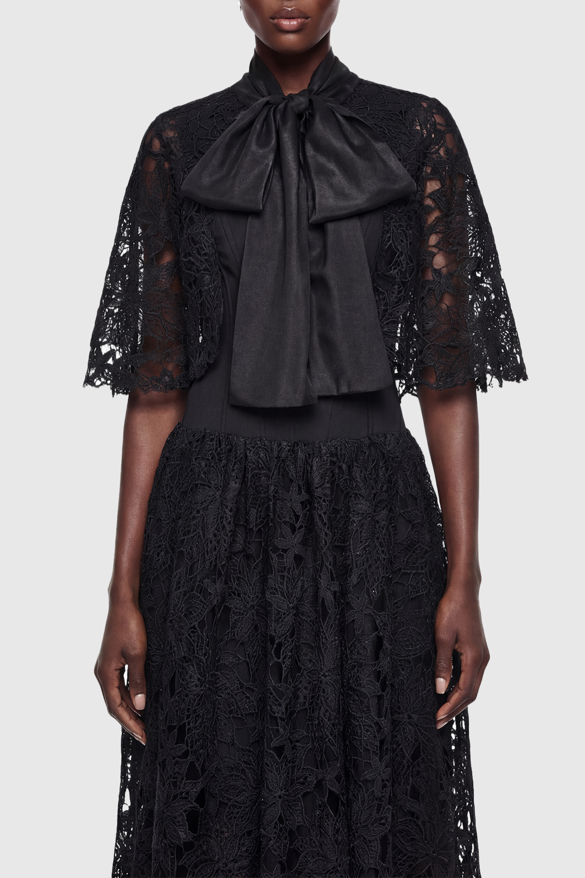 Hakeo Floral Lace Bow-Tie Maxi Dress - Black
