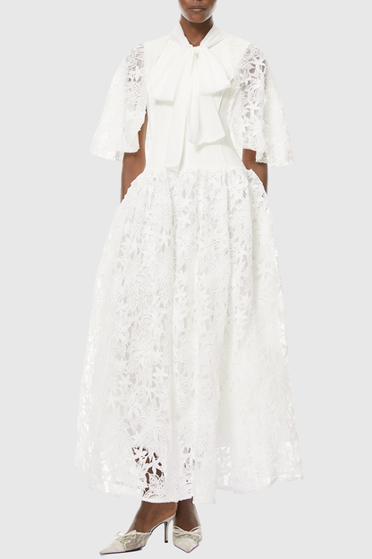 Hakeo Floral Lace Bow-Tie Maxi Dress - White