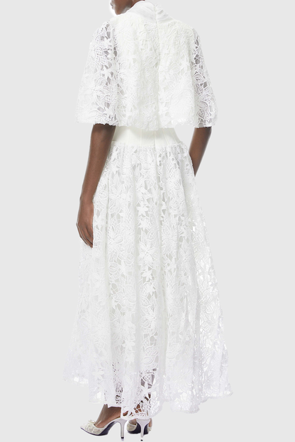 Hakeo Floral Lace Bow-Tie Maxi Dress - White