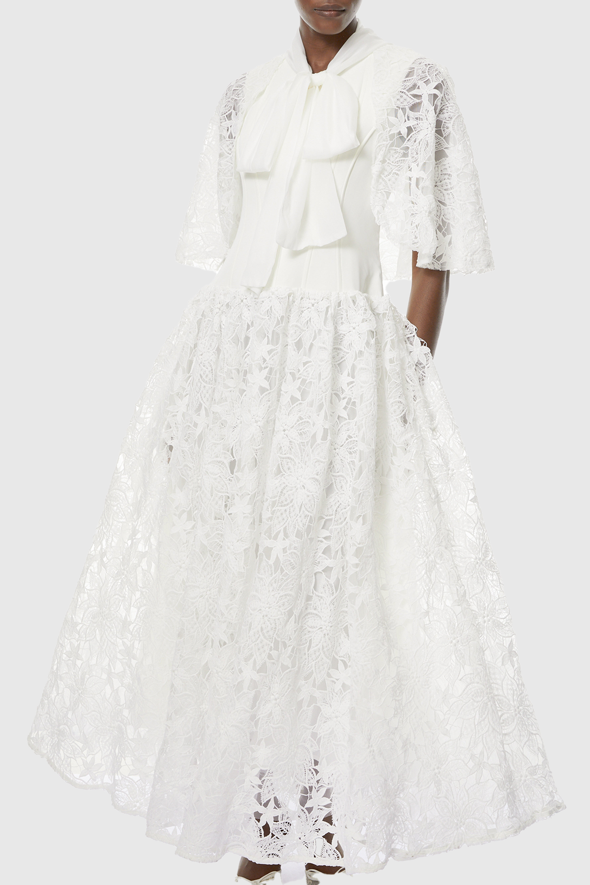 Hakeo Floral Lace Bow-Tie Maxi Dress - White