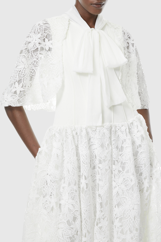 Hakeo Floral Lace Bow-Tie Maxi Dress - White