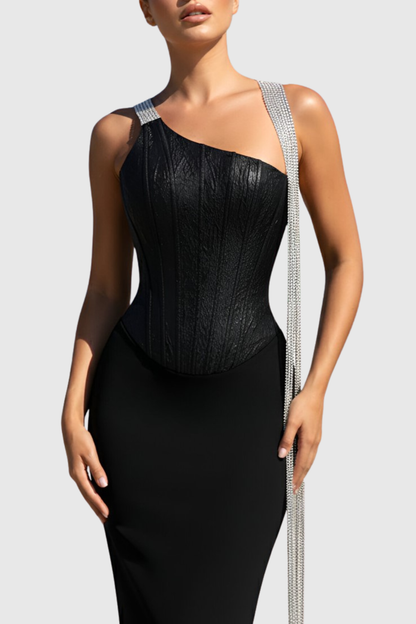 Halima Halter Crystal Fringe Maxi Bandage Dress