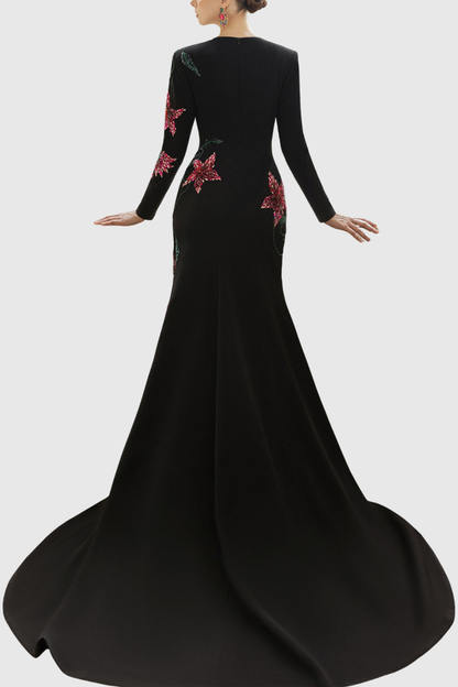 Hamza Floral Crystal Embroidered Mermaid Maxi Dress
