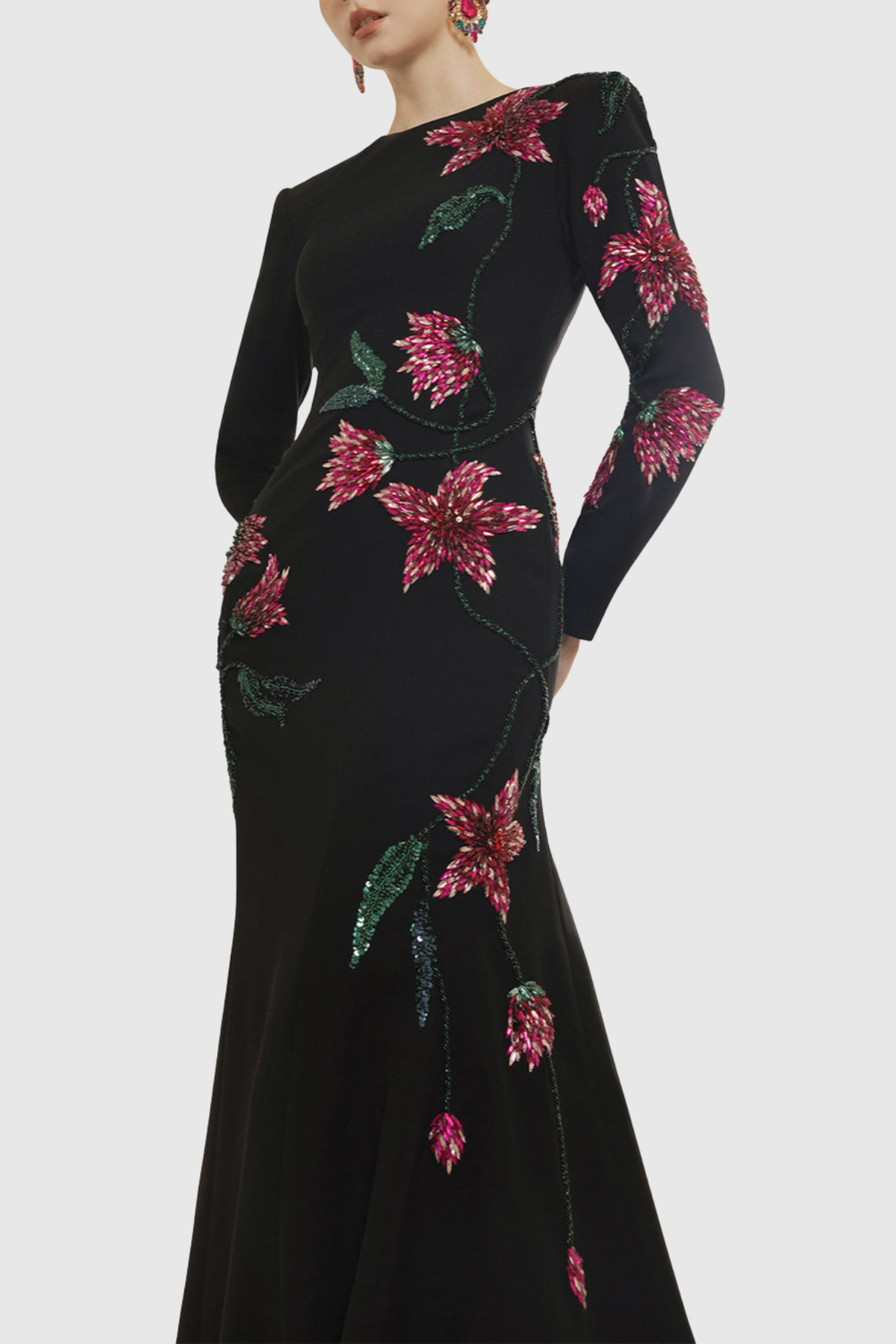 Hamza Floral Crystal Embroidered Mermaid Maxi Dress