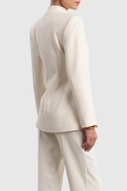 Hanka Metal Embellished Blazer & Pants Set - White