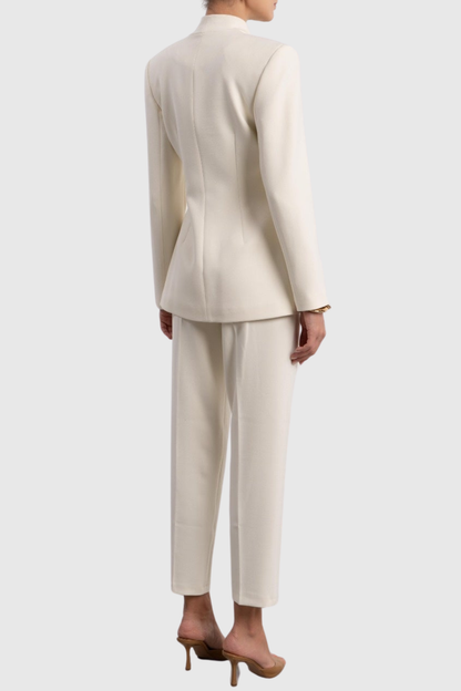 Hanka Metal Embellished Blazer & Pants Set - White