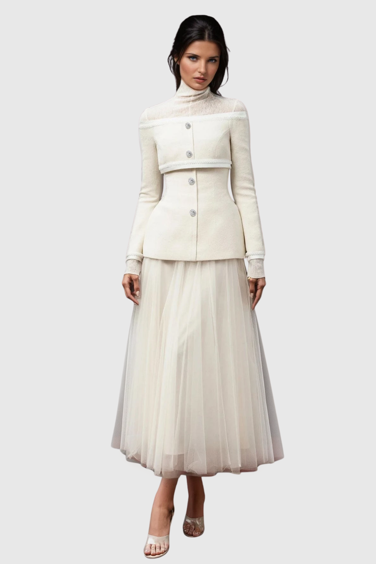 Hapeia Off Shoulder Tweed Jacket