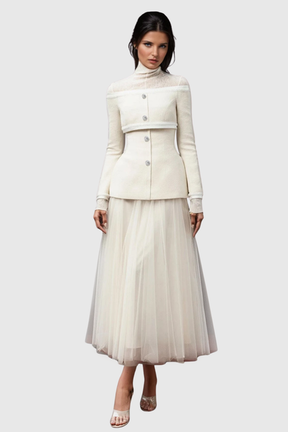 Hapeia Off Shoulder Tweed Jacket