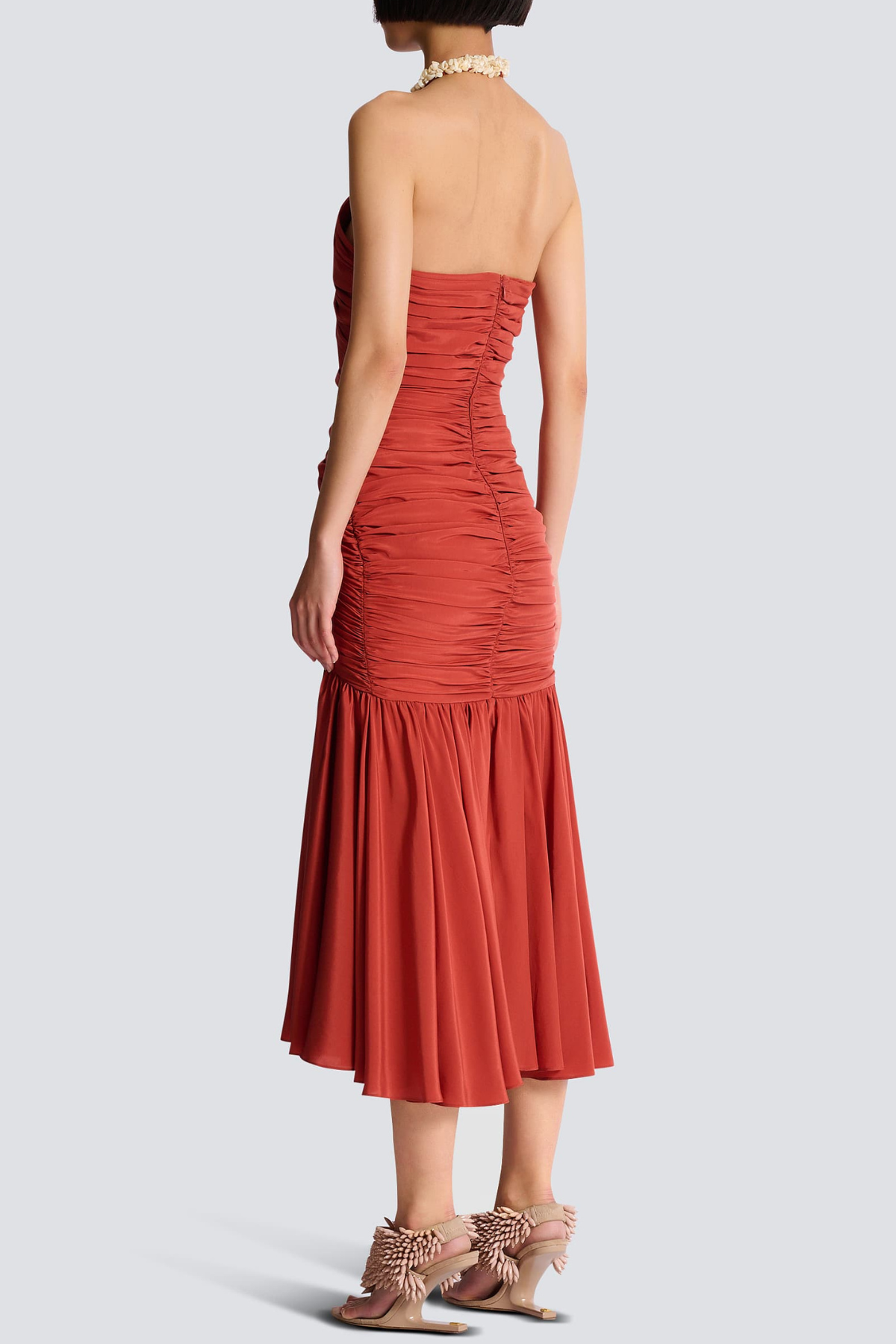 Harlee Shell Halter Ruched Midi Dress