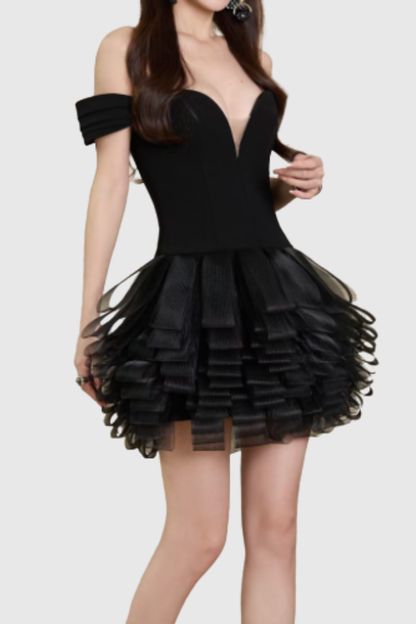 Harlem Off Shoulder Mini Dress - All Black