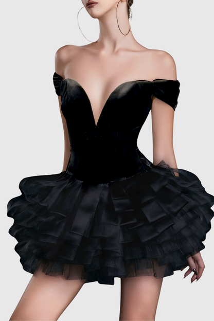 Harlem Off Shoulder Mini Dress - All Black