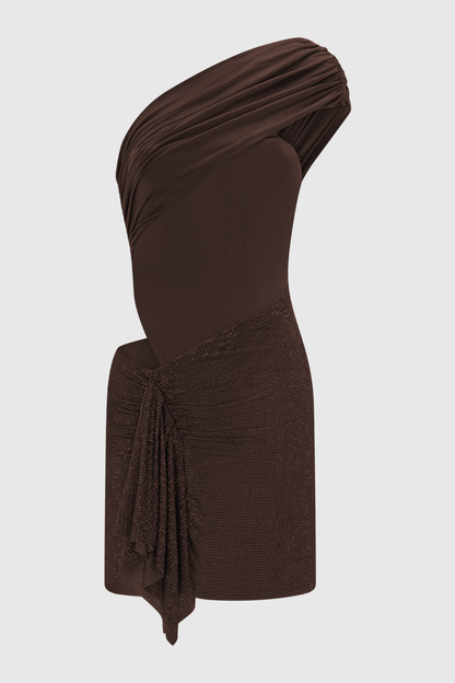 Harlora One Shoulder Crystal Cutout Mini Dress