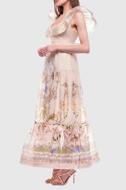 Hartina Floral Butterfly Neckline Maxi Dress