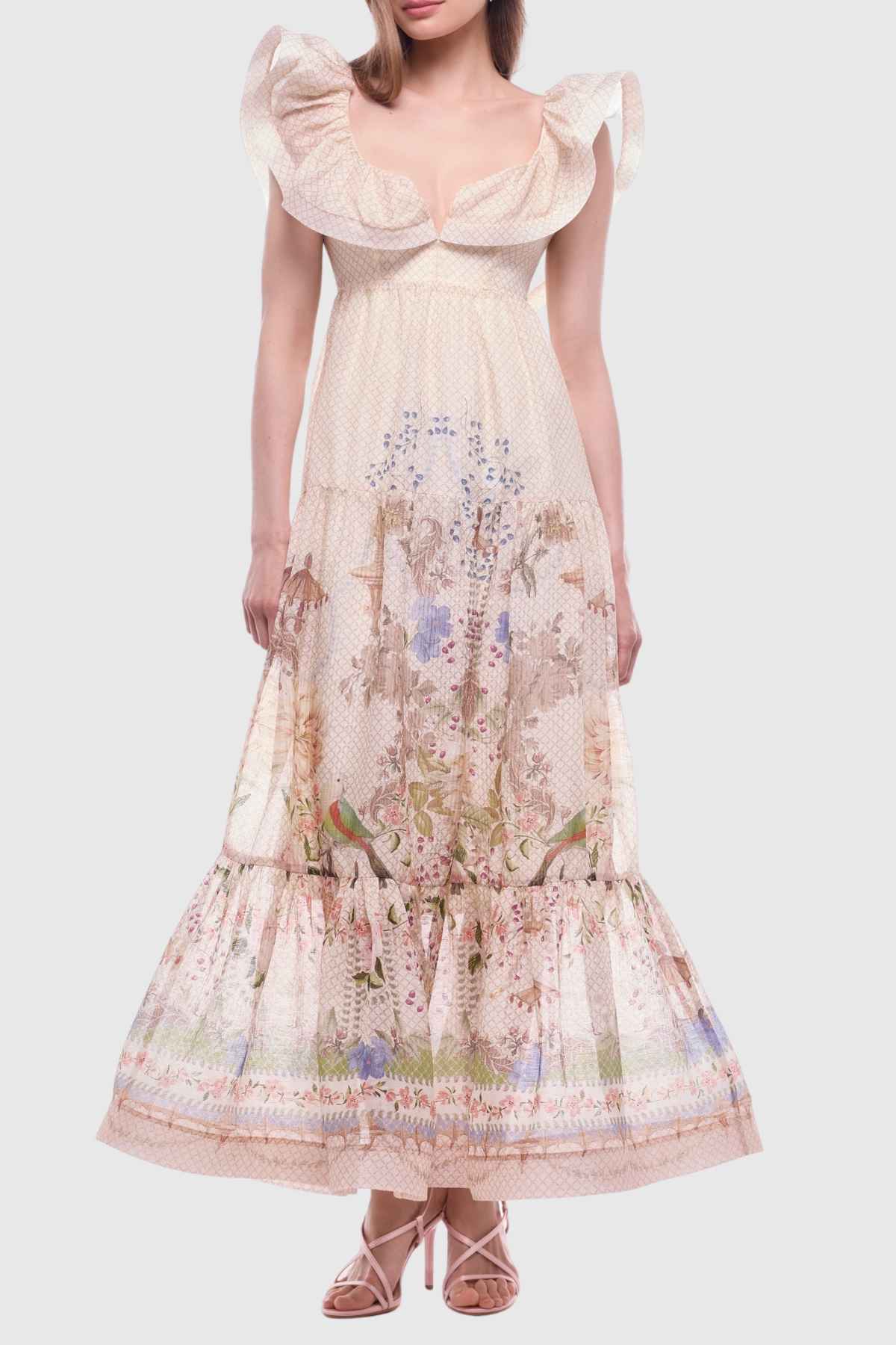 Hartina Floral Butterfly Neckline Maxi Dress