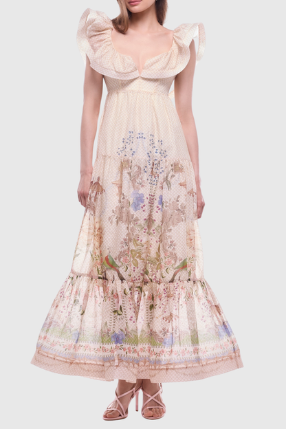 Hartina Floral Butterfly Neckline Maxi Dress