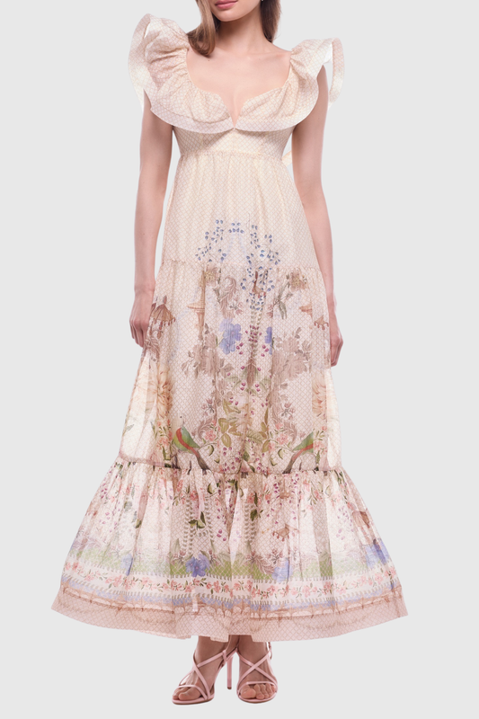 Hartina Floral Butterfly Neckline Maxi Dress