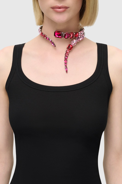 Harvio Crystal Wrap Choker Necklace - Pink