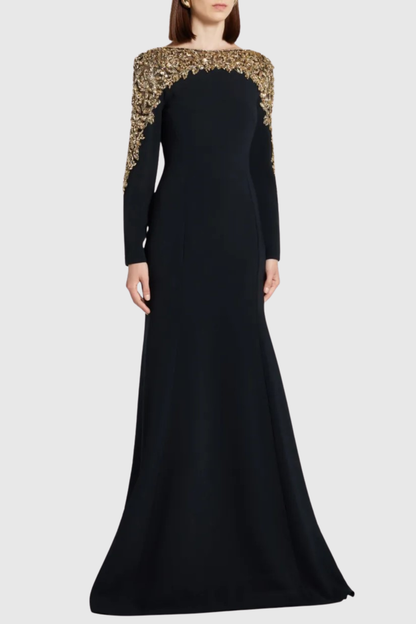 Hassan Crystal Embellished Maxi Dress - Black