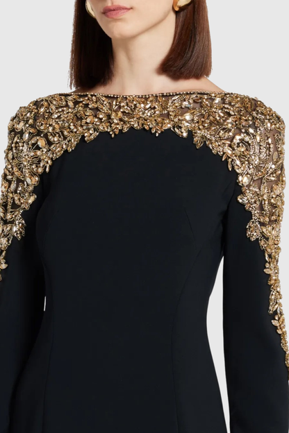 Hassan Crystal Embellished Maxi Dress - Black