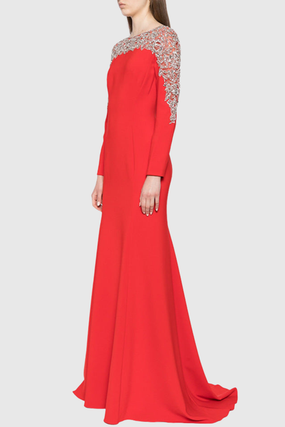 Hassan Crystal Embellished Maxi Dress - Red