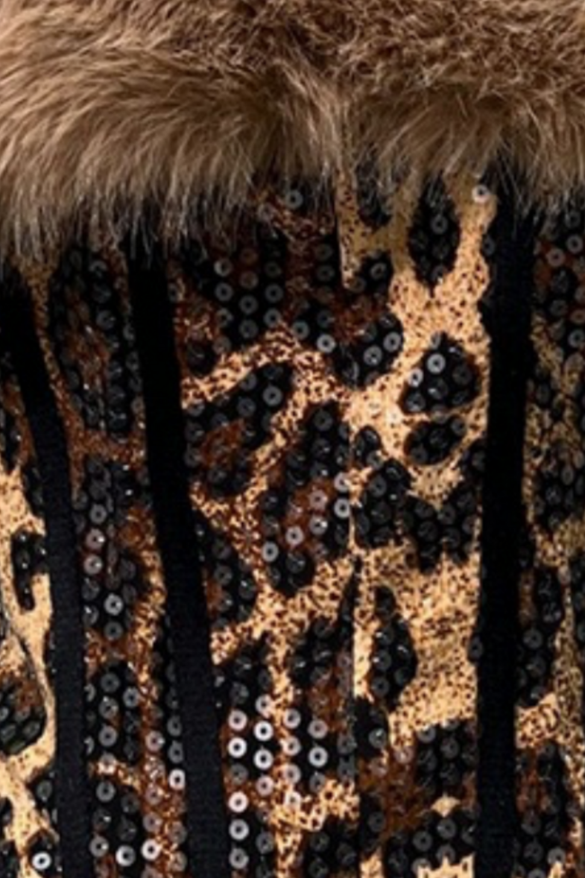 Hatha Faux Fur Leopard Sequin Mini Dress