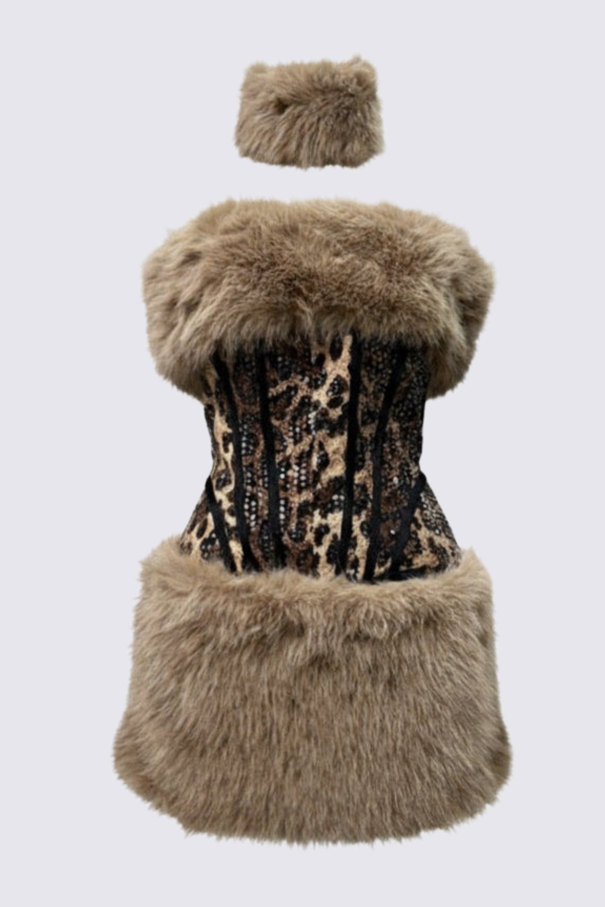 Hatha Faux Fur Leopard Sequin Mini Dress