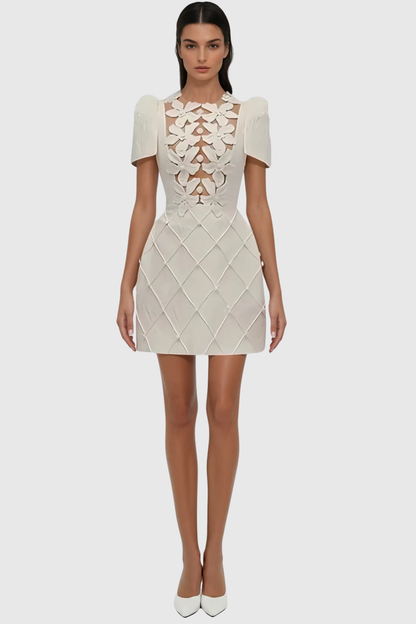 Hatty Floral Appliqué Cutout Mini Dress