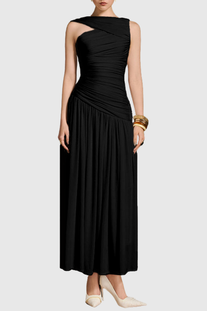 Haxley Asymmetric Ruched Maxi Dress - Black