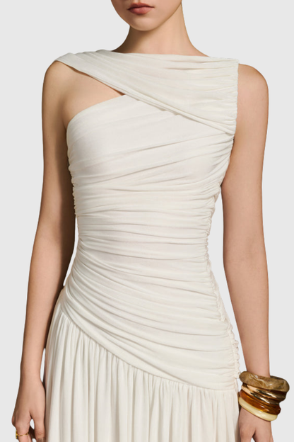 Haxley Asymmetric Ruched Maxi Dress - White