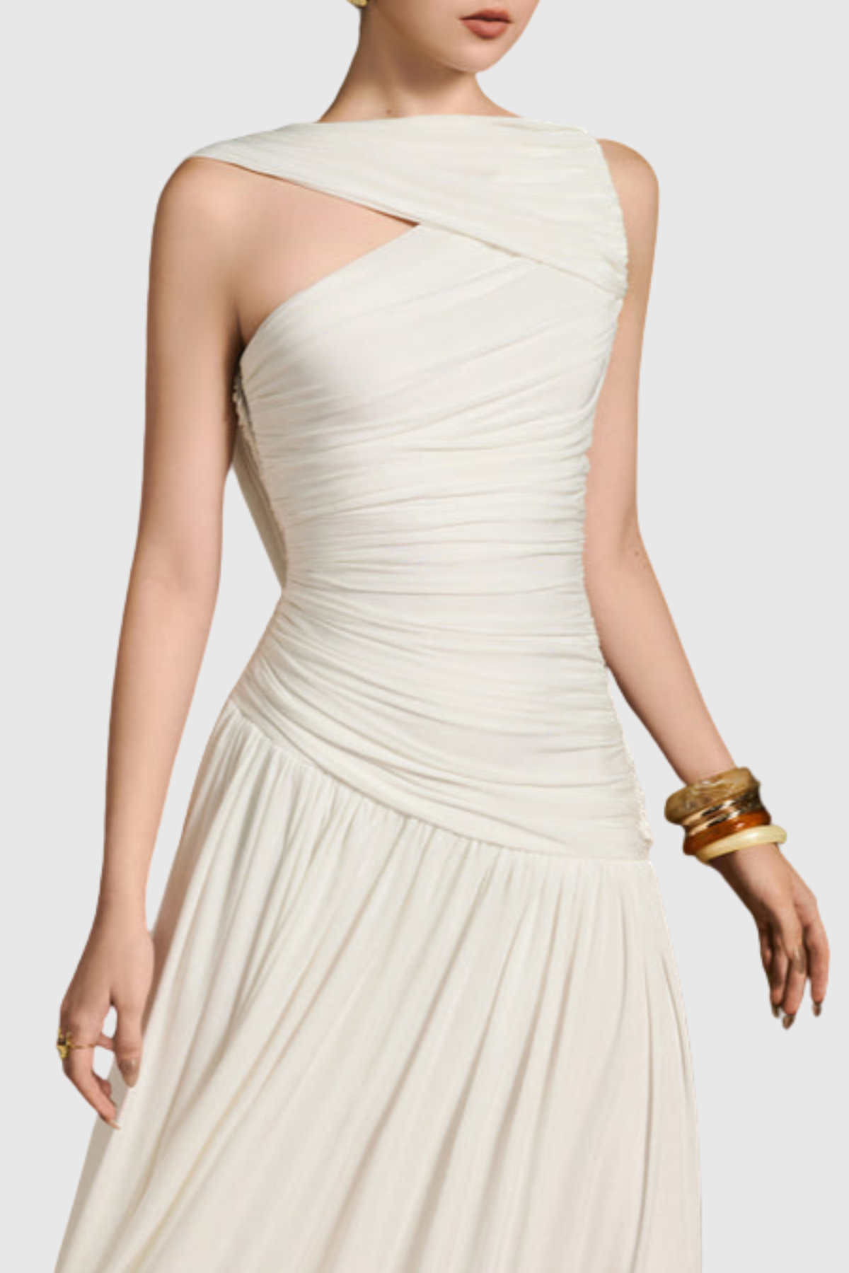 Haxley Asymmetric Ruched Maxi Dress - White