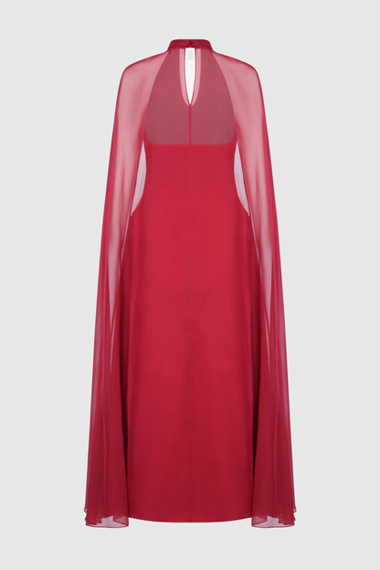 Hayas Mesh Shawl Pleated Maxi Dress