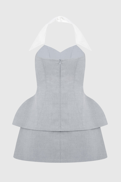 Hcona Halter Layered Pinstripe Mini Dress