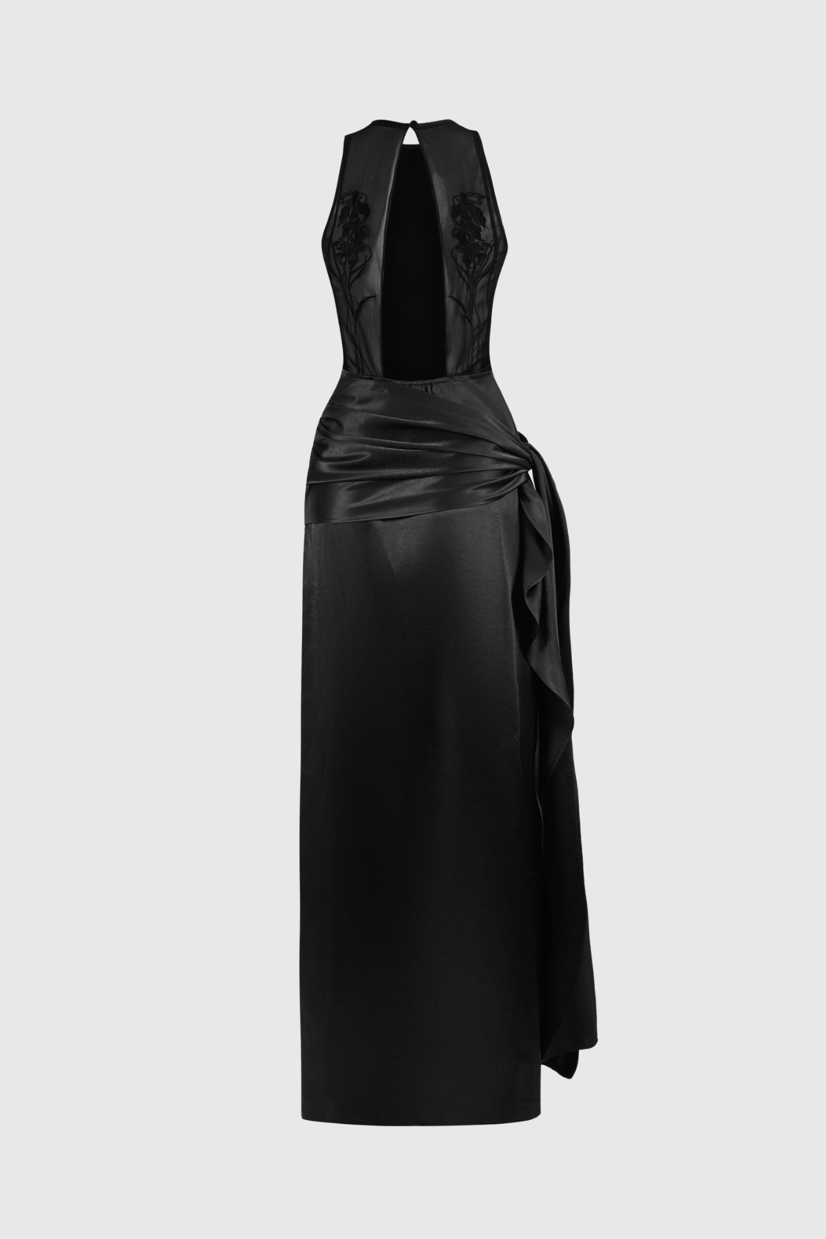 Hecate Sleeveless Satin Draped Maxi Dress - Black