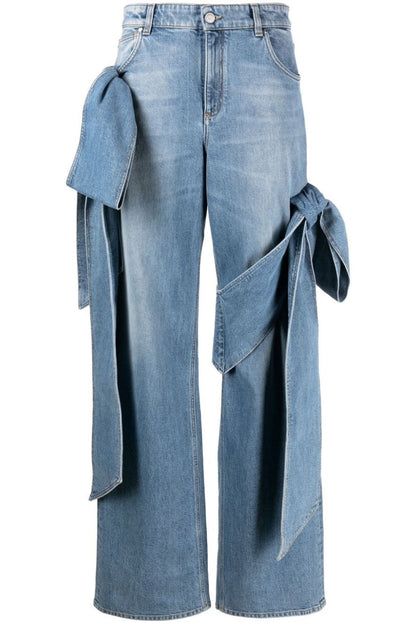 Camille Bow Denim Top - Blue