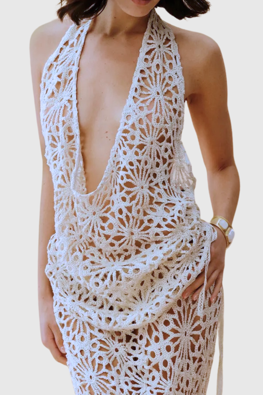 Helia Halter Crochet Top & Maxi Skirt Set
