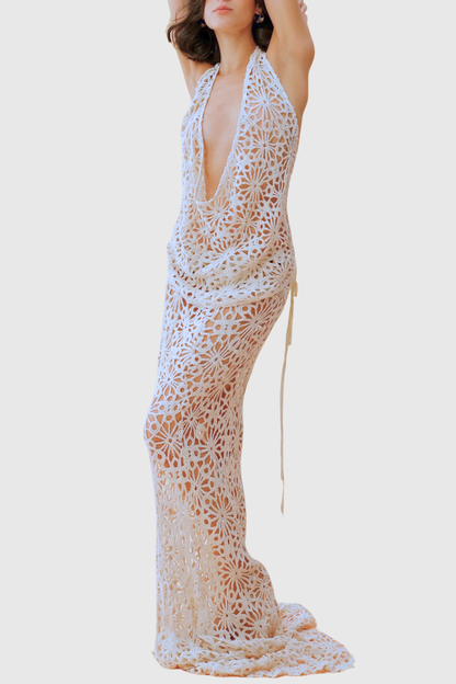 Helia Halter Crochet Top & Maxi Skirt Set
