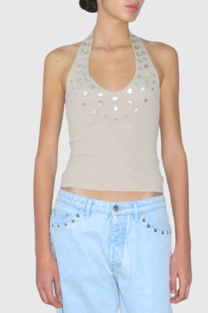 Heloisa Halter Buttoned Top - Beige