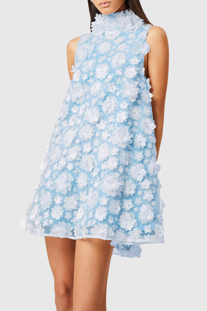 Hendya Floral Appliqué Sleeveless Mini Dress - Blue