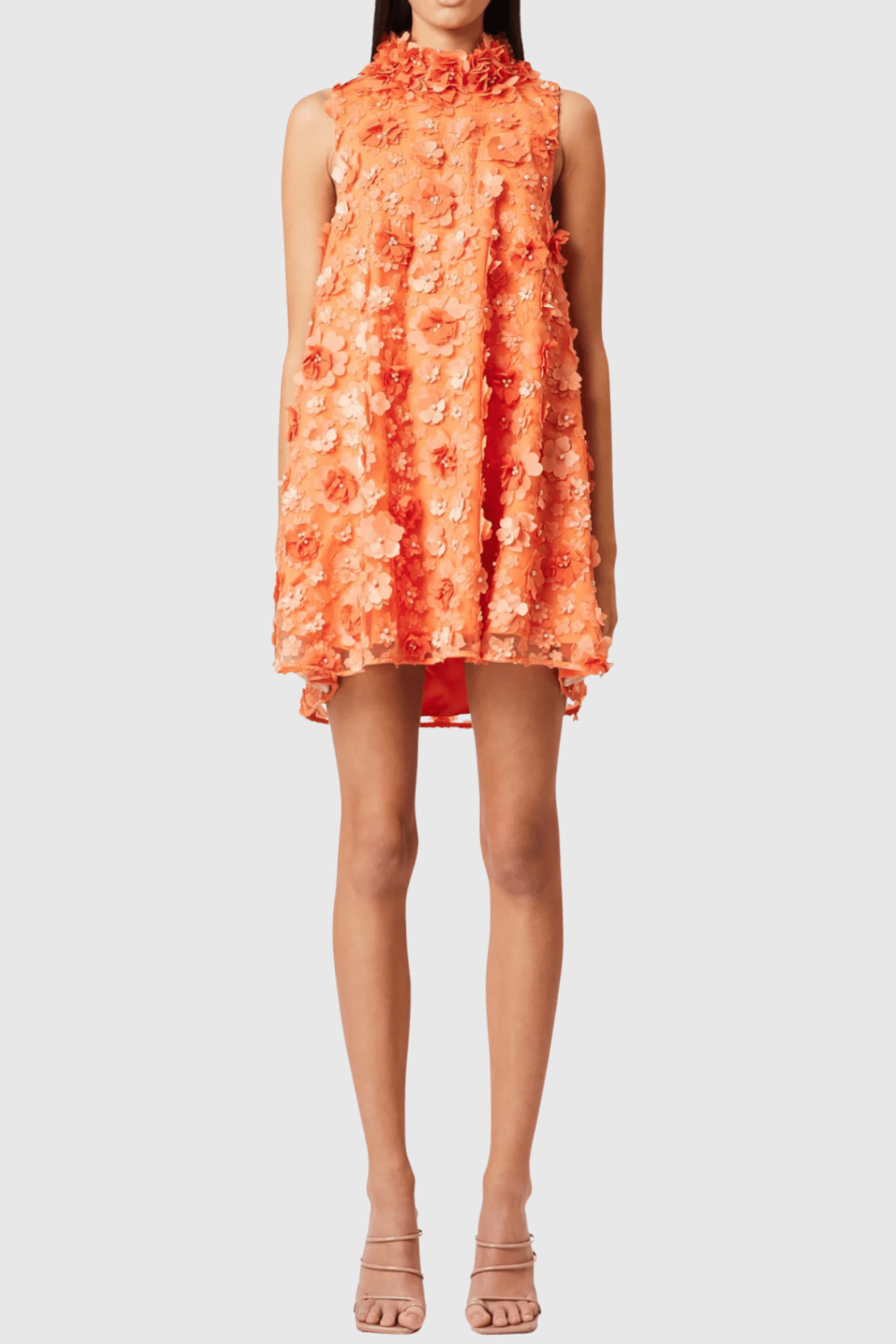 Hendya Floral Appliqué Sleeveless Mini Dress - Orange