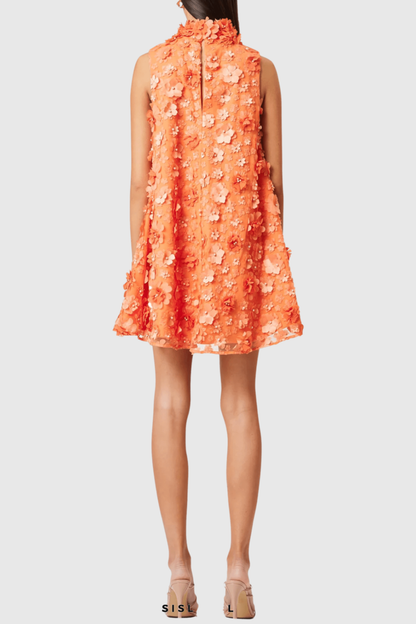 Hendya Floral Appliqué Sleeveless Mini Dress - Orange