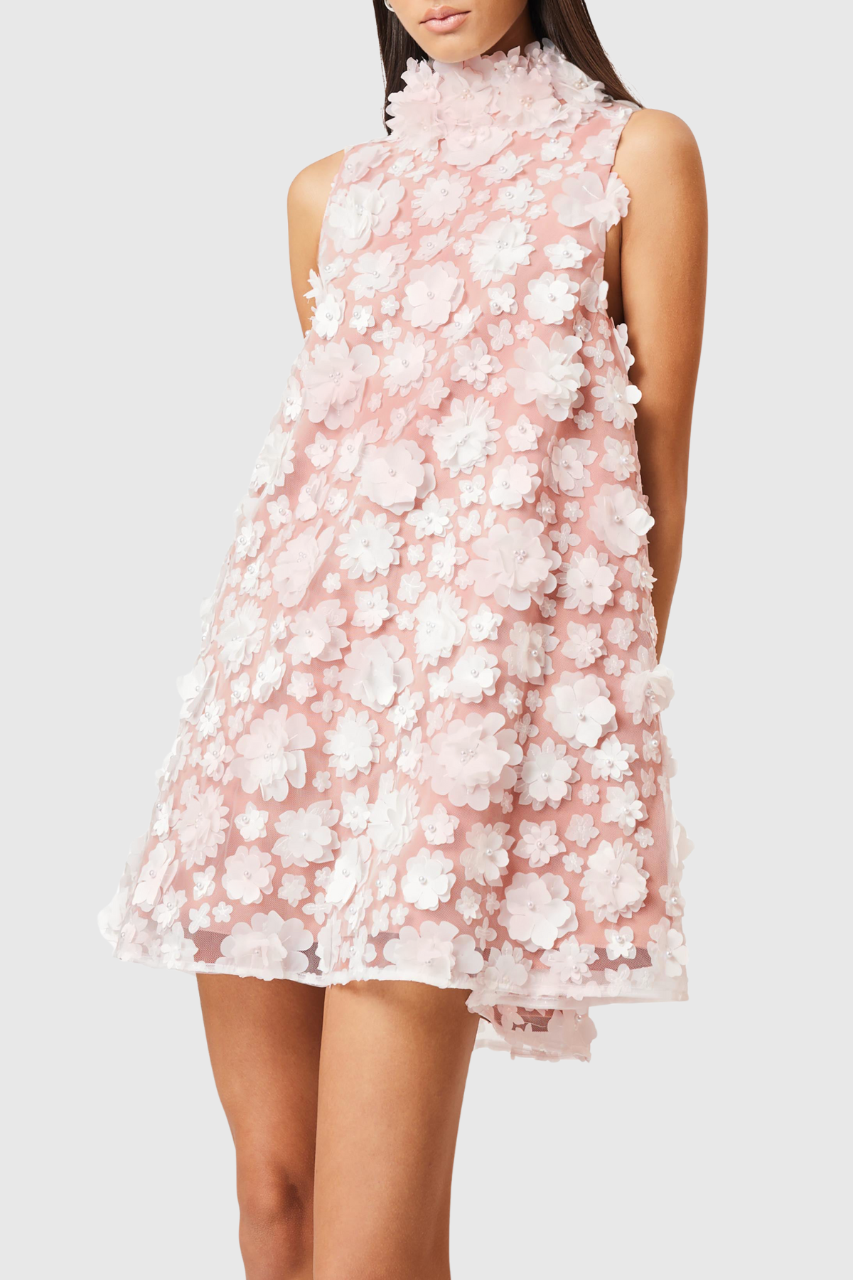 Hendya Floral Appliqué Sleeveless Mini Dress - Pink