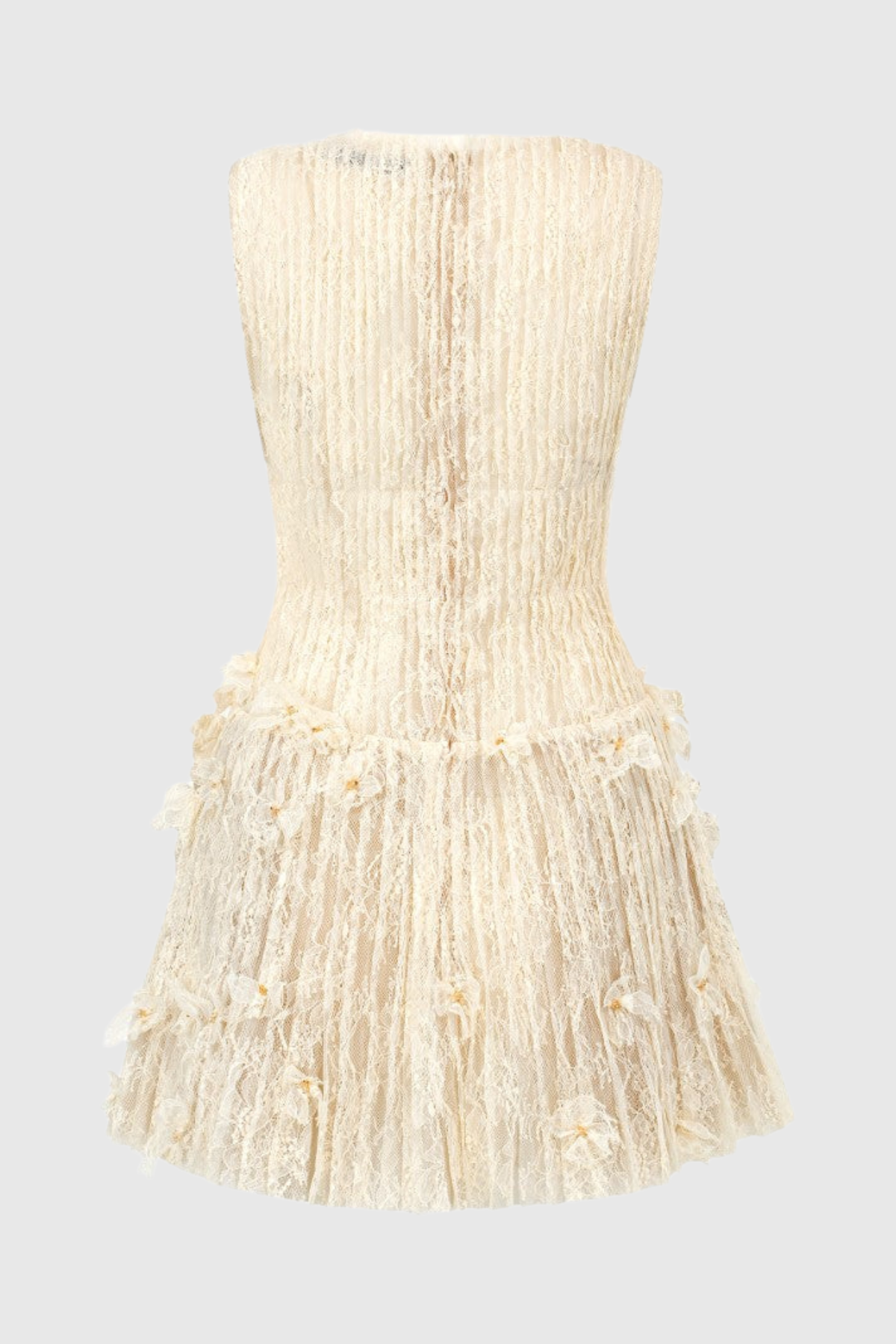 Hermra Lace Pleated Sleeveless Mini Dress - Beige