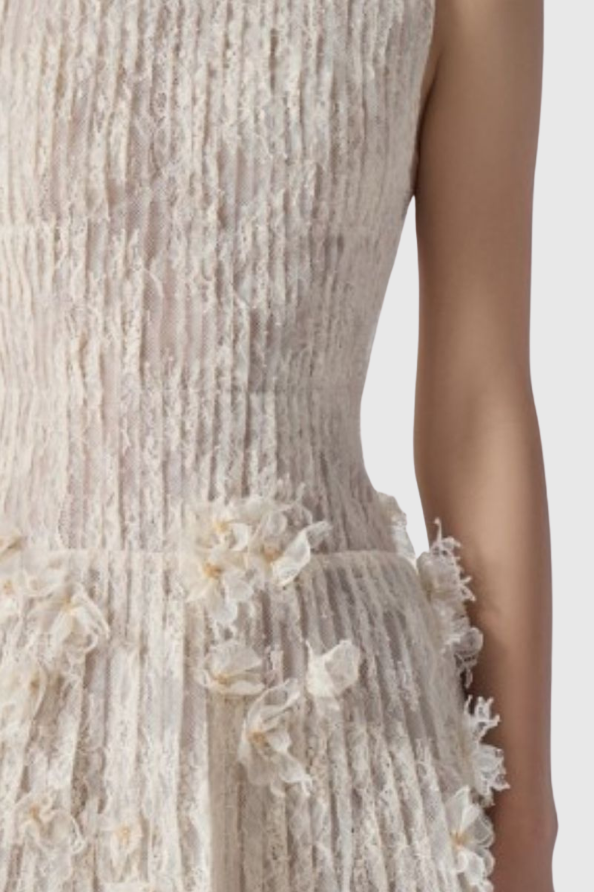 Hermra Lace Pleated Sleeveless Mini Dress - Beige