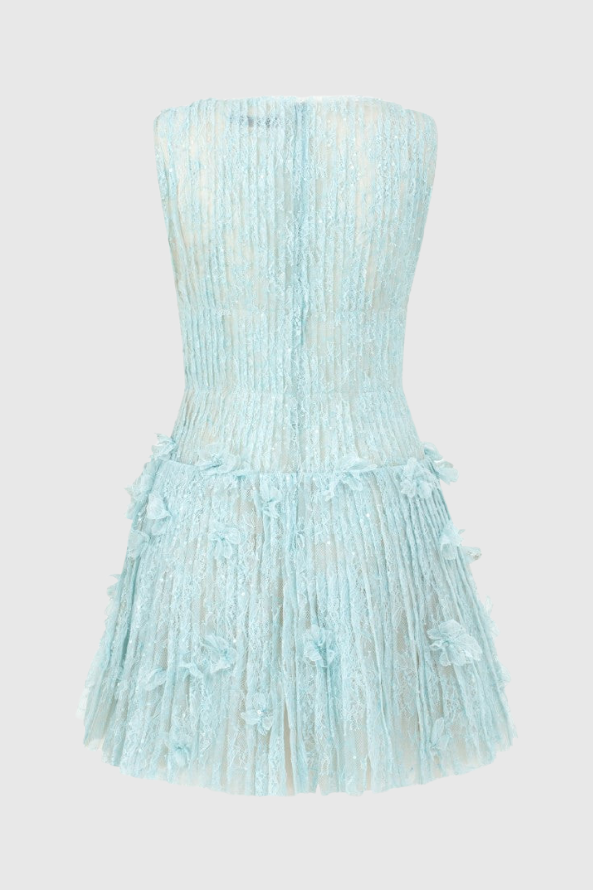 Hermra Lace Pleated Sleeveless Mini Dress - Blue