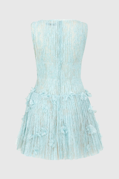 Hermra Lace Pleated Sleeveless Mini Dress - Blue